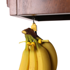 Uniquely designed banana holder - Made in USA; banana hook alternative. Can hold a single banana! Installs under cabinet/shelves (Yellow)