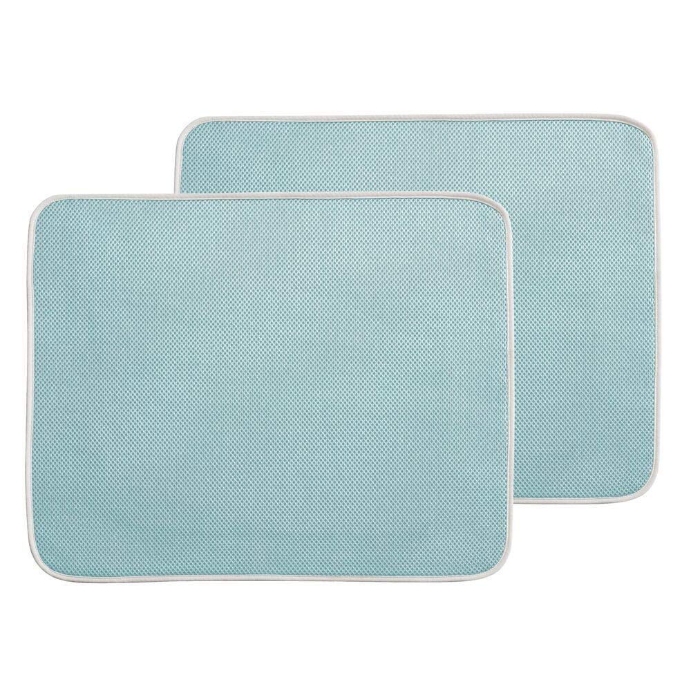 mDesign Kitchen Countertop Absorbent Dish Drying Mat - Pack of 2, Large, Aqua Blue/Ivory