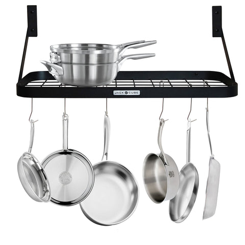 JackCubeDesign Wall Mount Grid Pot Pan Rack Hanger Organizer Kitchen Storage Shelf Tray Holder with Utility 8 Hooks(24.4 x 11.8 x 1.2 inches) – :MK397A