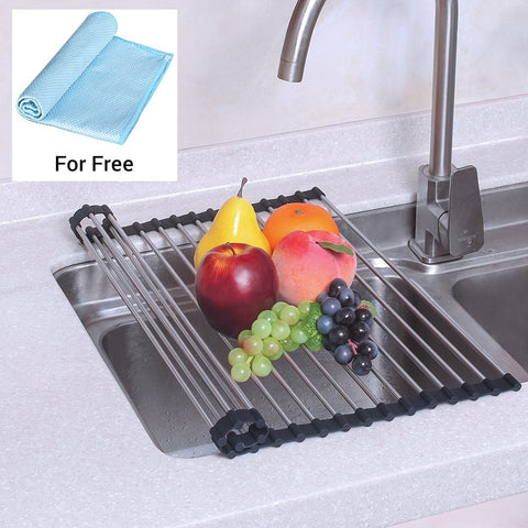 NEX Dish Drying Rack Over-The-Sink Folding Dish Drainer for Kitchen Use Drying Mat(D001)