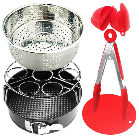 Pot Accessories - 6 PCS Pot Accessories 6 qt Basket Egg Steamer Rack Silicone Potholder Mat Non-stick Springform Pan Kitchen Tongs Silicone Mini Mitts Suit for 5,6,8QT Pressure Cook