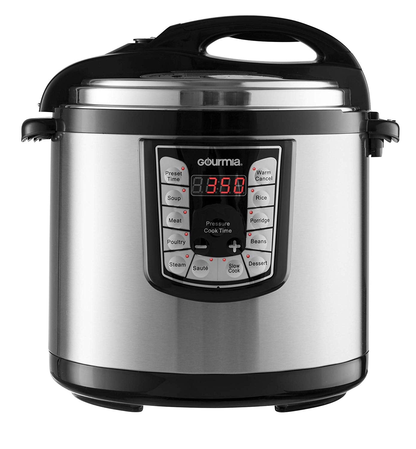 Gourmia GPC1000 Smart Pot Electric Digital Multifunction Pressure Cooker, 13 Programmable Cooking Modes, 10 Quart Stainless Steel, with Steam Rack, 1400 Watts- Includes Free Recipe Book - 110V