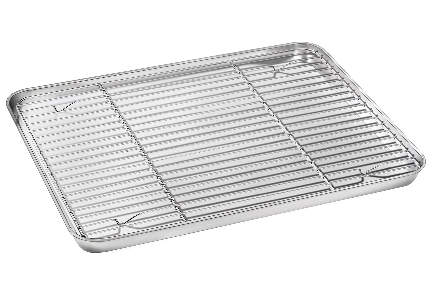 Baking Sheet with Rack Set, E-far Stainless Steel Baking Pan Cookie Pan with Cooling Rack, 16 x 12 x 1 inch, Rust Free & Non Toxic, Mirror Finish & Dishwasher Safe