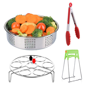 Steamer Basket Set with Egg Steamer Rack Stand/Kitchen Tongs/Bowl Clip/Vegetable Steamer Insert Compatible with Instant Pot 5,6,8 qt Pressure Cooker Accessories