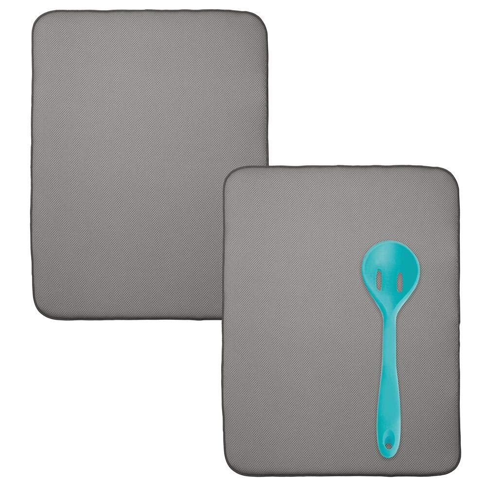 mDesign Ultra Absorbent Reversible Microfiber Dish Drying Mat and Protector for Kitchen Countertops, Sinks - Folds for Compact Storage, Extra Large - 2 Pack - Pewter Gray/Ivory