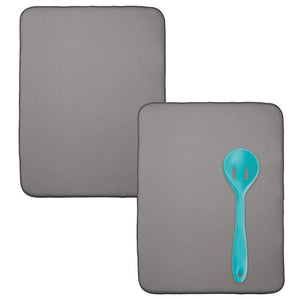 mDesign Ultra Absorbent Reversible Microfiber Dish Drying Mat and Protector for Kitchen Countertops, Sinks - Folds for Compact Storage, Extra Large - 2 Pack - Pewter Gray/Ivory