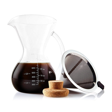 Apace Living Pour Over Coffee Maker Set w/Coffee Scoop and Cork Lid - Elegant Coffee Dripper Pot w/Glass Carafe & Permanent Stainless Steel Filter (800 ml / 27 oz)