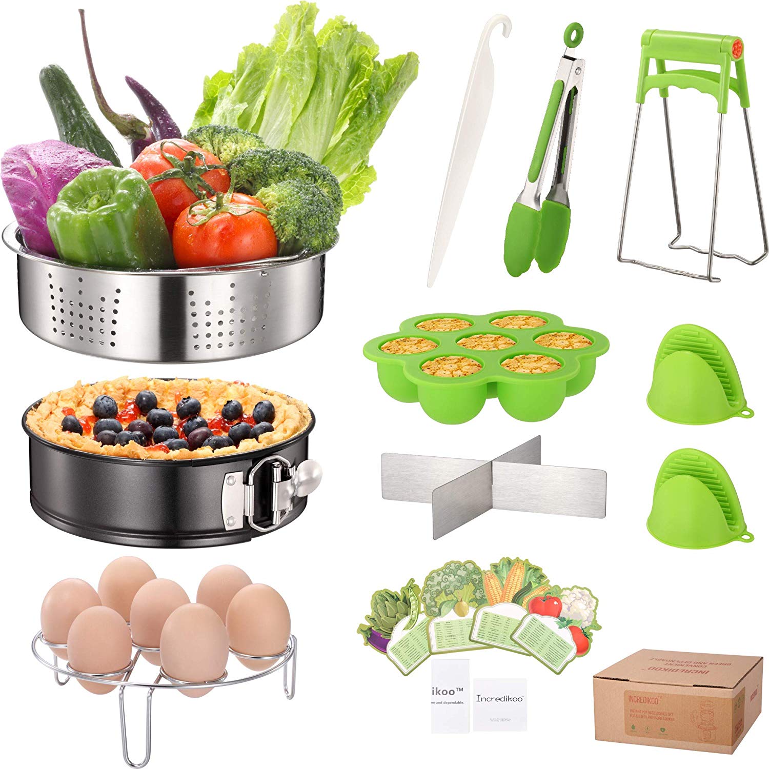Electric Pressure Cookers Accessories Set Compatible With Instant Pot 5, 6, 8 Quart, Stainless Steel Steamer Basket, Non-Stick Springform Pan, Egg Rack Trivet, Silicone Egg Bites Mold, Mitts and More