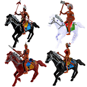 FUNSHOWCASE Native Americans Warriors with Horses Plastic Toy Play-Set Miniatures for Fairy Garden, Cake Topper, Aquarium Terrarium - Set of 4