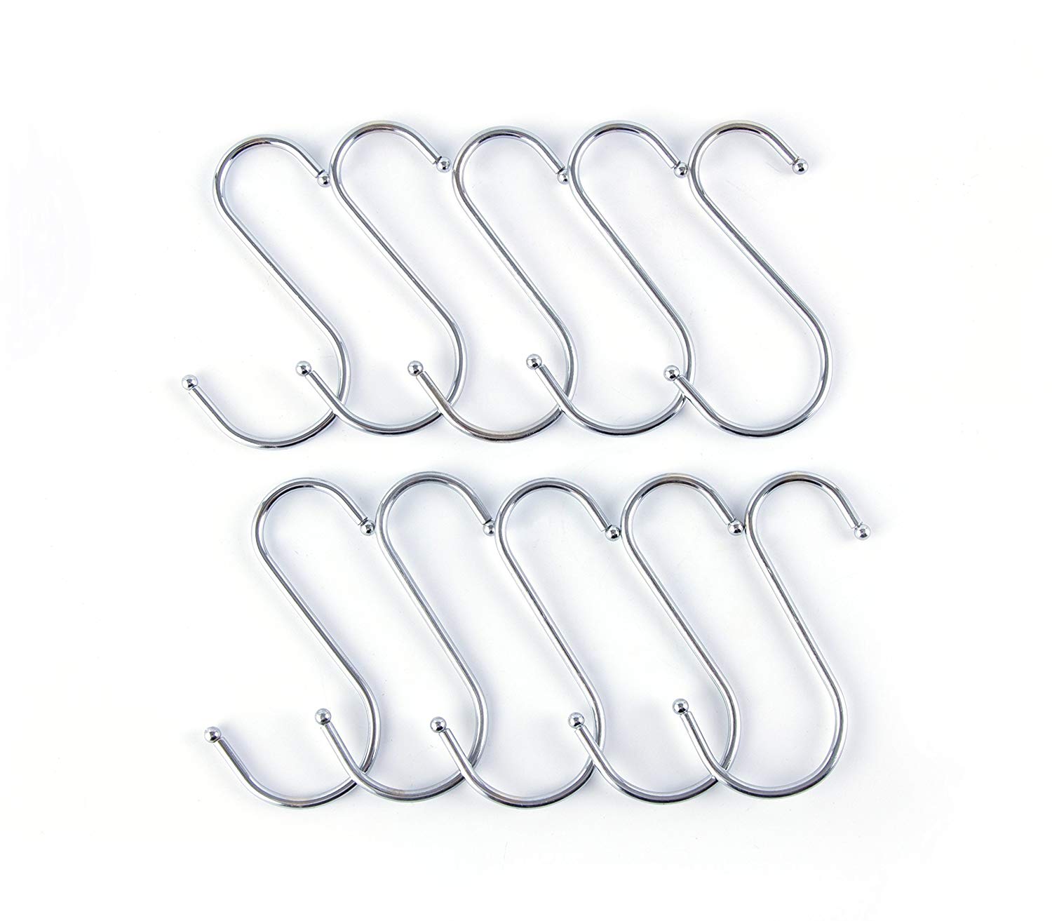 Prudance Larger Round S Shaped Stainless Steel Hanging Hooks Set with 10 Hooks - Ideal for Pots, Pans, Spoons & Other Kitchen Essentials - Perfect for Clothing