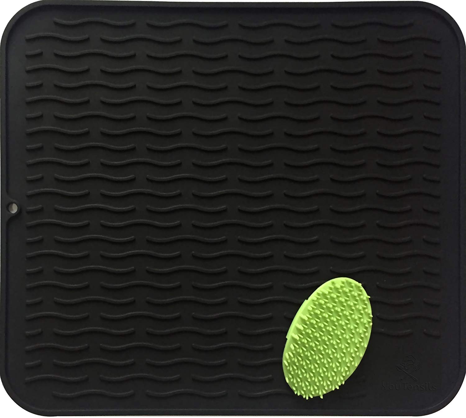 Silicone Dish Drying Mat & Scrubber | Kitchen Dish Drainer Mat & Large Silicone Trivet |Draining Pad for Counter Top | 17.8" x 15.8"
