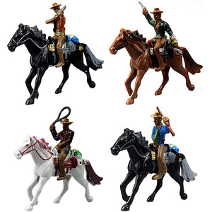 FUNSHOWCASE Western Cowboys Gunslingers with Horses Miniatures for Fairy Garden, Cake Topper, Toy, Aquarium Terrarium - Set of 4