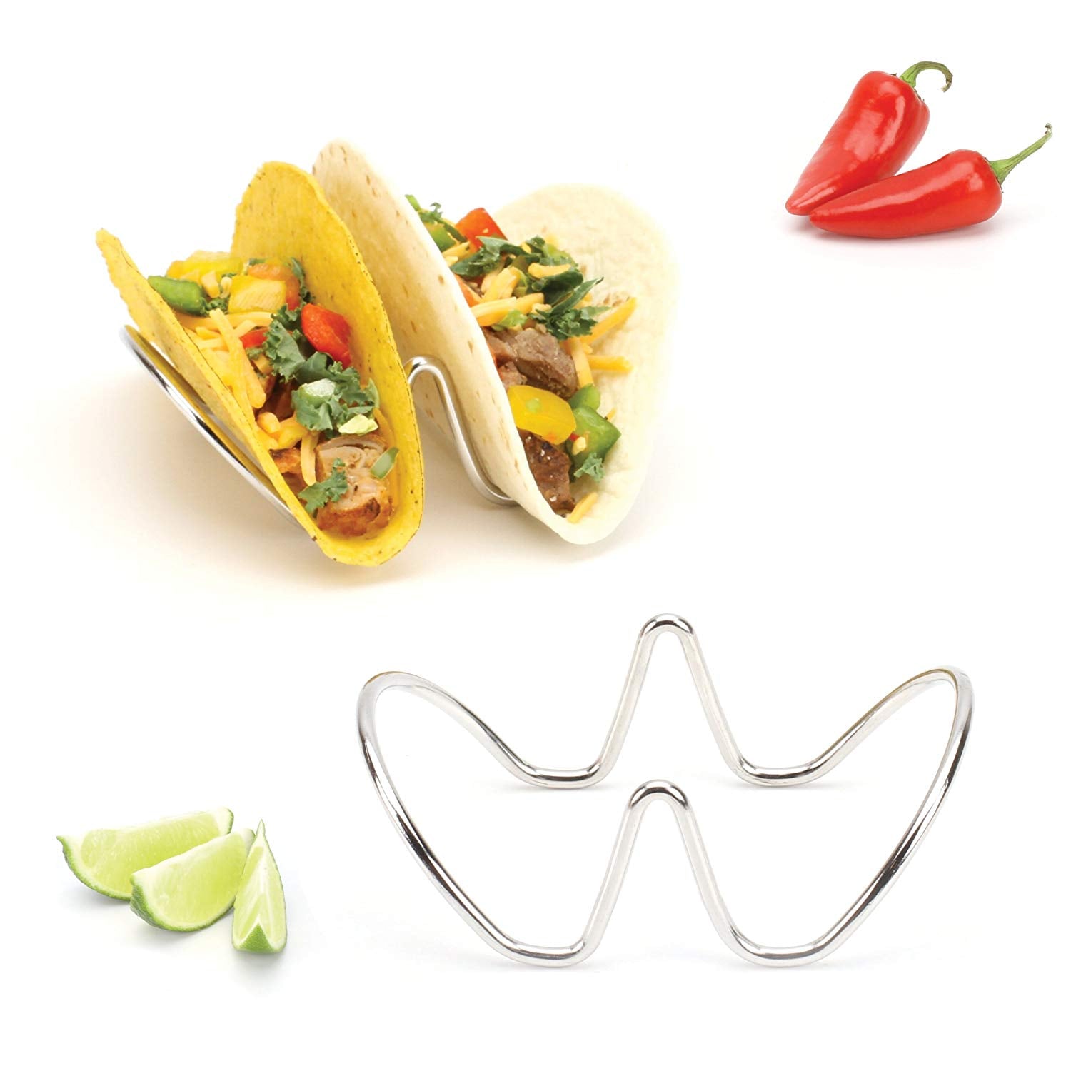 Taco Holder, Taco Stand, Taco Rack, Premium 18/8 Stainless Steel, Taco Holders, Set of Two (Holds 2 Tacos)