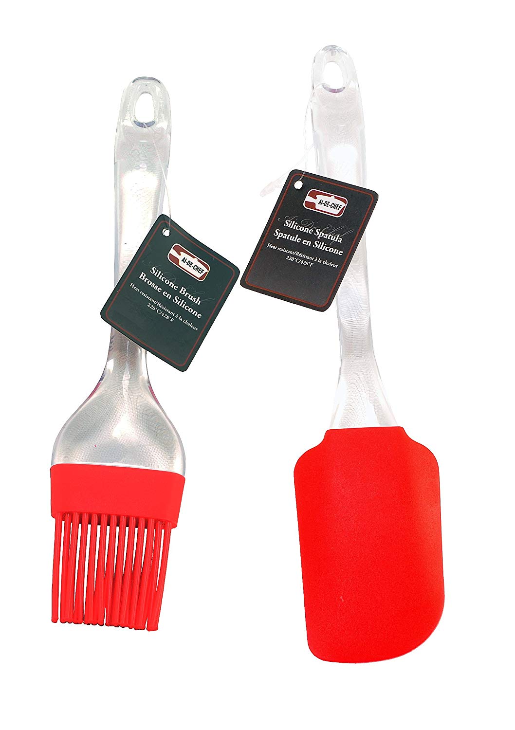 Silicone Spatula and Basting Brush Set - Non-Stick Flexible Silicone Spatula - Silicone Basting Brush, Pastry Brush, BBQ Brush - Dishwasher Safe, Heat Resistant up to 428ºF By Ai-De-Chef (2-Pack, Red)