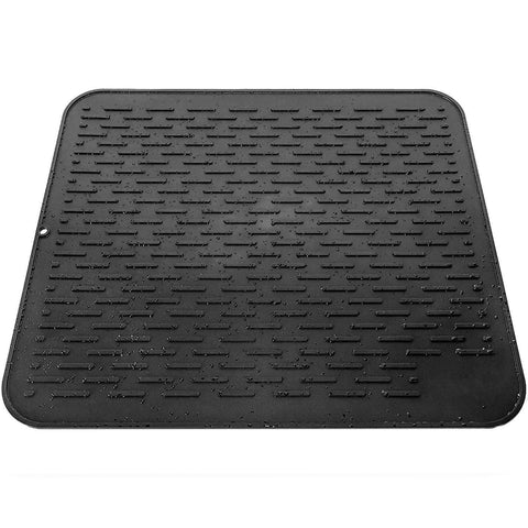 Premium XL Silicone Dish Drying Mat | Anti-Bacterial, Dish Washer Safe | Heat Resistant Trivet | 17.8 x 15.8 inch (Black)