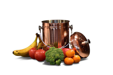 Kitchen Countertop Compost Bin with Lid, Copper Plated Stainless Steel Pail with Bonus 1 Years Worth of Activated Charcoal Filters (1.3 Gallon)