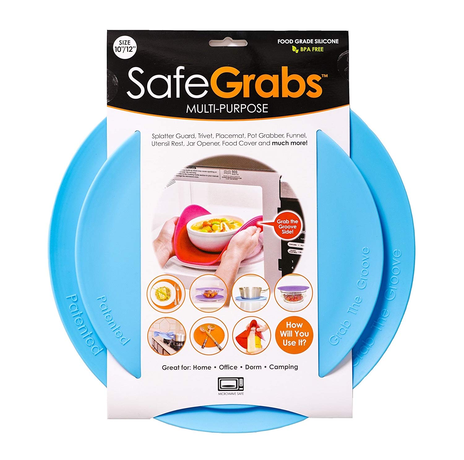Safe Grabs Seen on Shark Tank: Multi-Purpose Silicone Microwave Mat, BPA Free Kitchen Tool, Set of 2, Ocean Blue