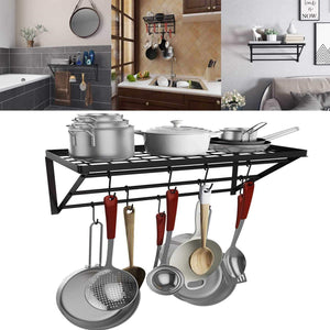 Kaluo 3 Tier Hanging Wall Mount Pot Rack Kitchen Storage Shelf with 10 hooks for Kitchen Cookware, Utensils, Pans, Household Items