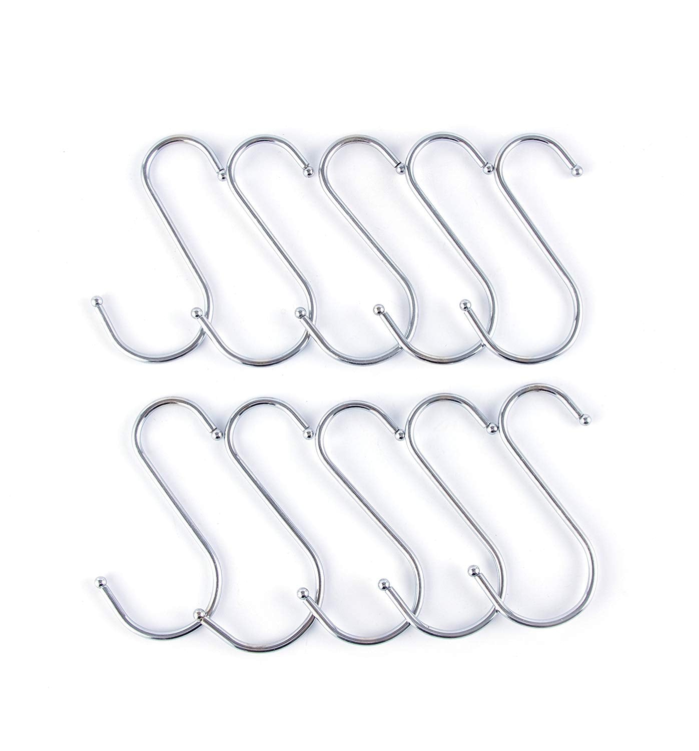 Prudance Large Round S Shaped Hooks Stainless Steel Hanging Hooks Set With 20 Hooks - Ideal for Pots, Pans, Spoons and Other Kitchen Essentials - Perfect for Clothing
