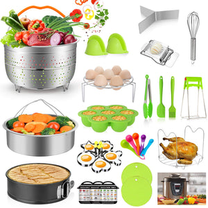 MIBOTE 14pcs Pressure Cooker Accessories Set fits Instant Pot 5,6,8 Qt, Steamer Baskets, Springform Pan, Egg Steamer Rack, Egg Bites Mold, Kitchen Tong, Silicone Pad, Oven Mitts, Cheat Sheet Magnet