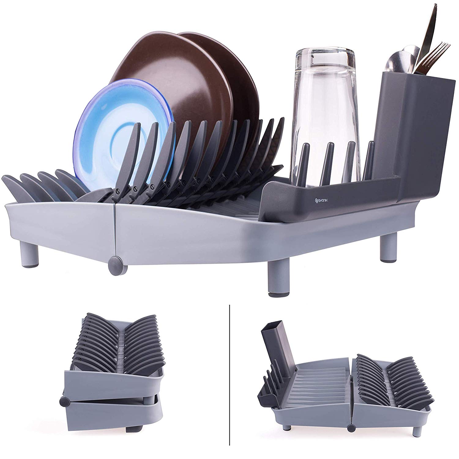 Folding Dish Rack, Collapsible Drying Rack Organizer for Medium and Small Plates, Glasses and Utensils, Easy to Clean, Perfect for Space Saving