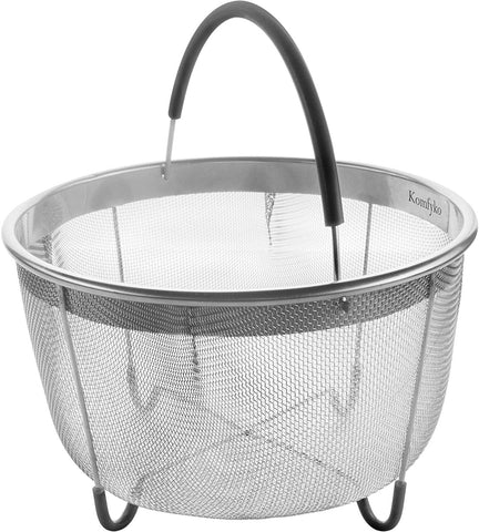 Komfyko Steamer Basket 6 Quart [8qt Available] - Compatible With Instant Pot Accessories 6 qt and Other Pressure Cooker Brands - IP Stainless Steel Insert with Silicone Handle and Feet for InstaPot.