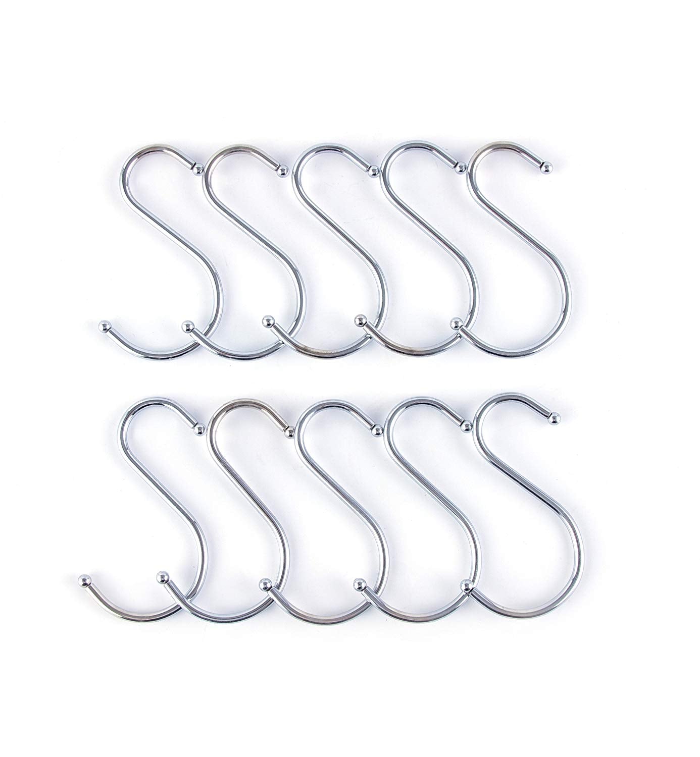 Prudance Small Round S Shaped Stainless Steel Hanging Hooks Set with 10 Hooks - Ideal for Pots, Pans, Spoons & Other Kitchen Essentials - Perfect for Clothing