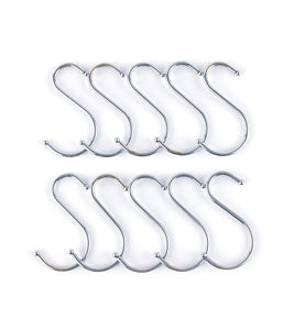 Prudance Small Round S Shaped Stainless Steel Hanging Hooks Set with 10 Hooks - Ideal for Pots, Pans, Spoons & Other Kitchen Essentials - Perfect for Clothing