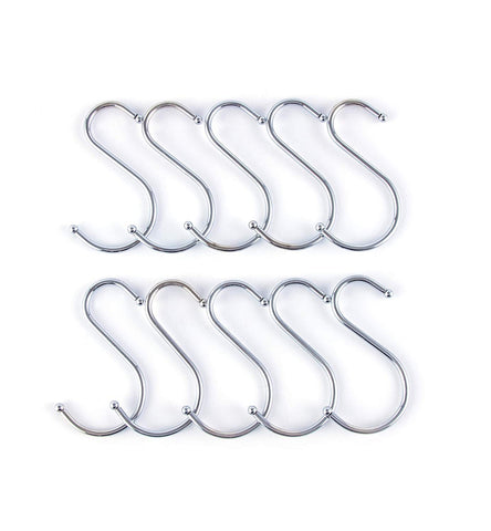 Prudance Small Round S Shaped Stainless Steel Hanging Hooks Set with 10 Hooks - Ideal for Pots, Pans, Spoons & Other Kitchen Essentials - Perfect for Clothing