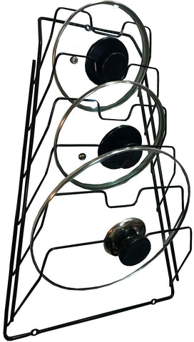 Wall Pot Lid Rack Holder Organizer for Kitchen, Cabinet (Black)