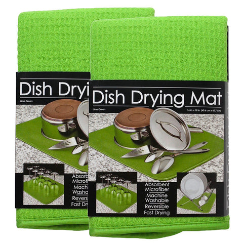 S&T Microfiber Dish Drying Mat, 16 by 18-Inch, Lime Green - 2 Pack