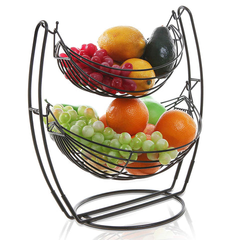 Black Double Hammock 2 Tier Fruit/Vegetables/Produce Metal Basket Rack Display Stand - MyGift