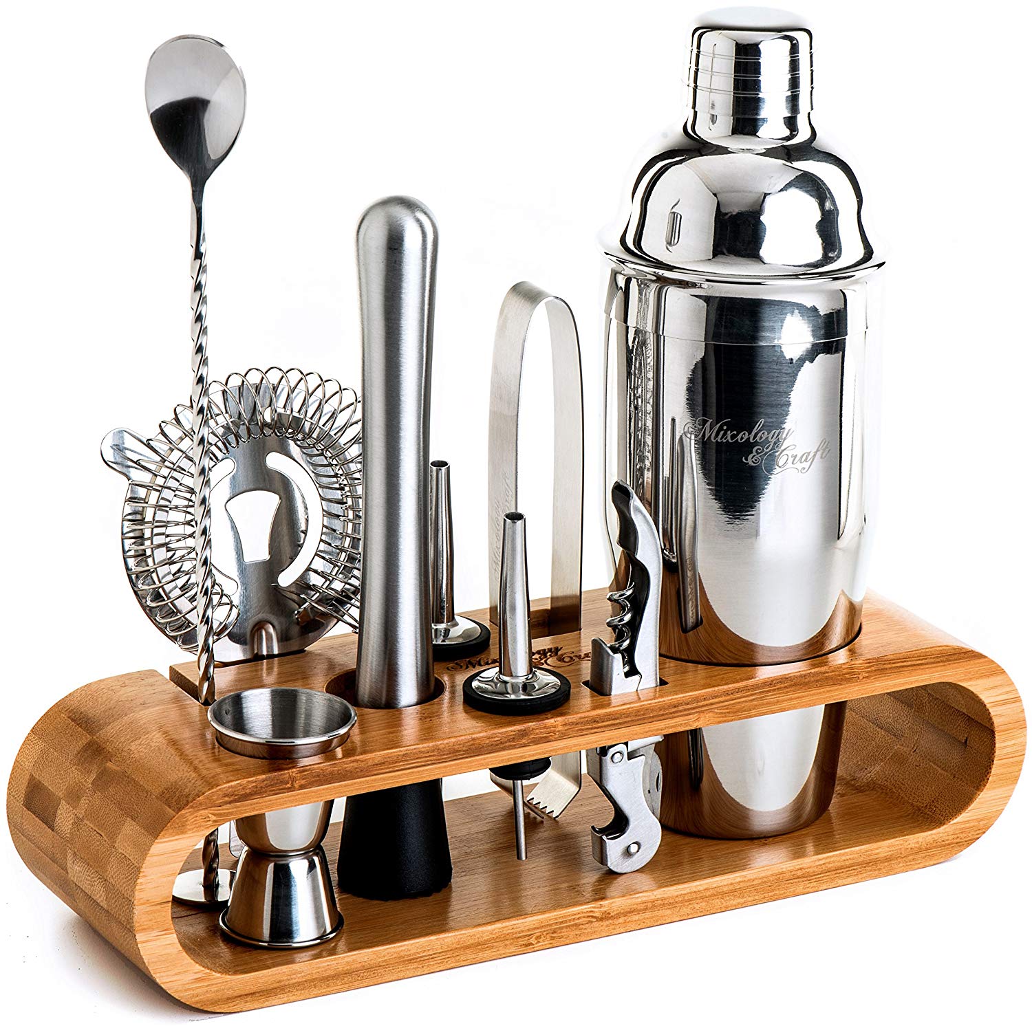 Mixology Bartender Kit: 10-Piece Bar Tool Set with Stylish Bamboo Stand - Perfect Home Bartending Kit and Martini Cocktail Shaker Set For an Awesome Drink Mixing Experience - Exclusive Recipes Bonus