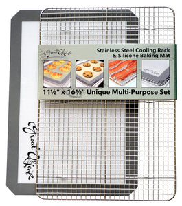 Premium Stainless Steel Cooling Rack & Silicone Baking Mat Bakeware Set - Fits Standard Half Sheet Pan - Perfect for Cookies & Bacon - Cool Gift Ideas for Women and Men - Enhance Your Healthy Cooking