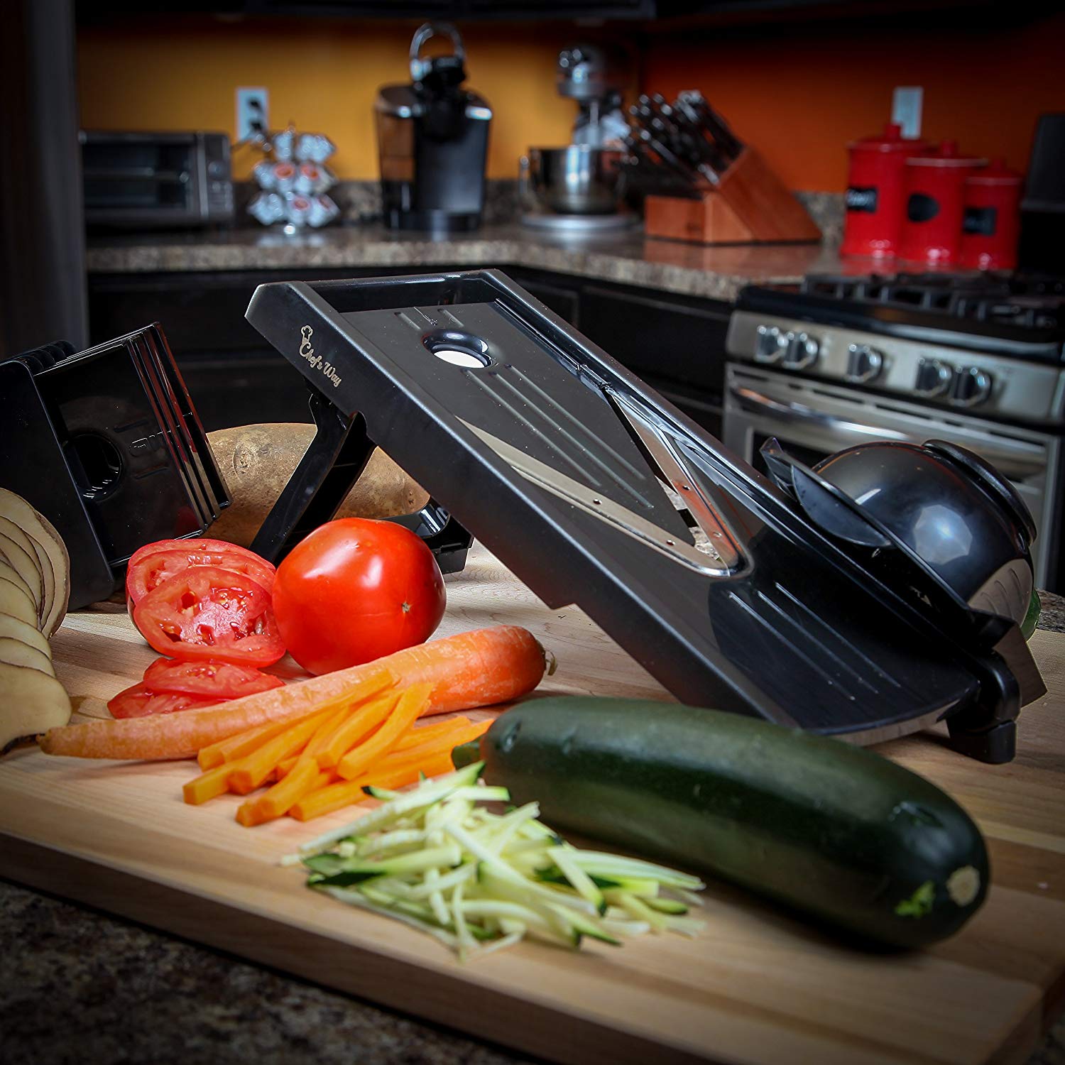 Chef's Way Mandoline Slicer - Professional Kitchen V-Slicer + Bonus Recipes - Vegetable & Fruits, Food Cutter, Chopper & Slicer - Stainless Steel Sharp Blade