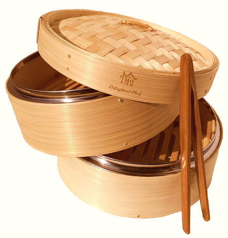 UPDATED MODEL FOR 2019! NEW AMAZINGLY DURABLE8 Inch Bamboo Steamer w/ Stainless Steel Rim/Lightweight Food/Bamboo Basket Fits Standard Size Pots/Asian Food Steamer/Free Storage Bag