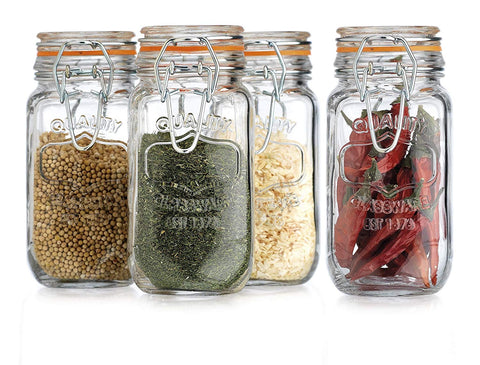 HC Elegant Home Airtight Glass Spice Jar Hermetic Seal Bail & Trigger/Jar with Lid 6 Ounce Each Use As Spice Canister Set of 4 6 Ounce Each