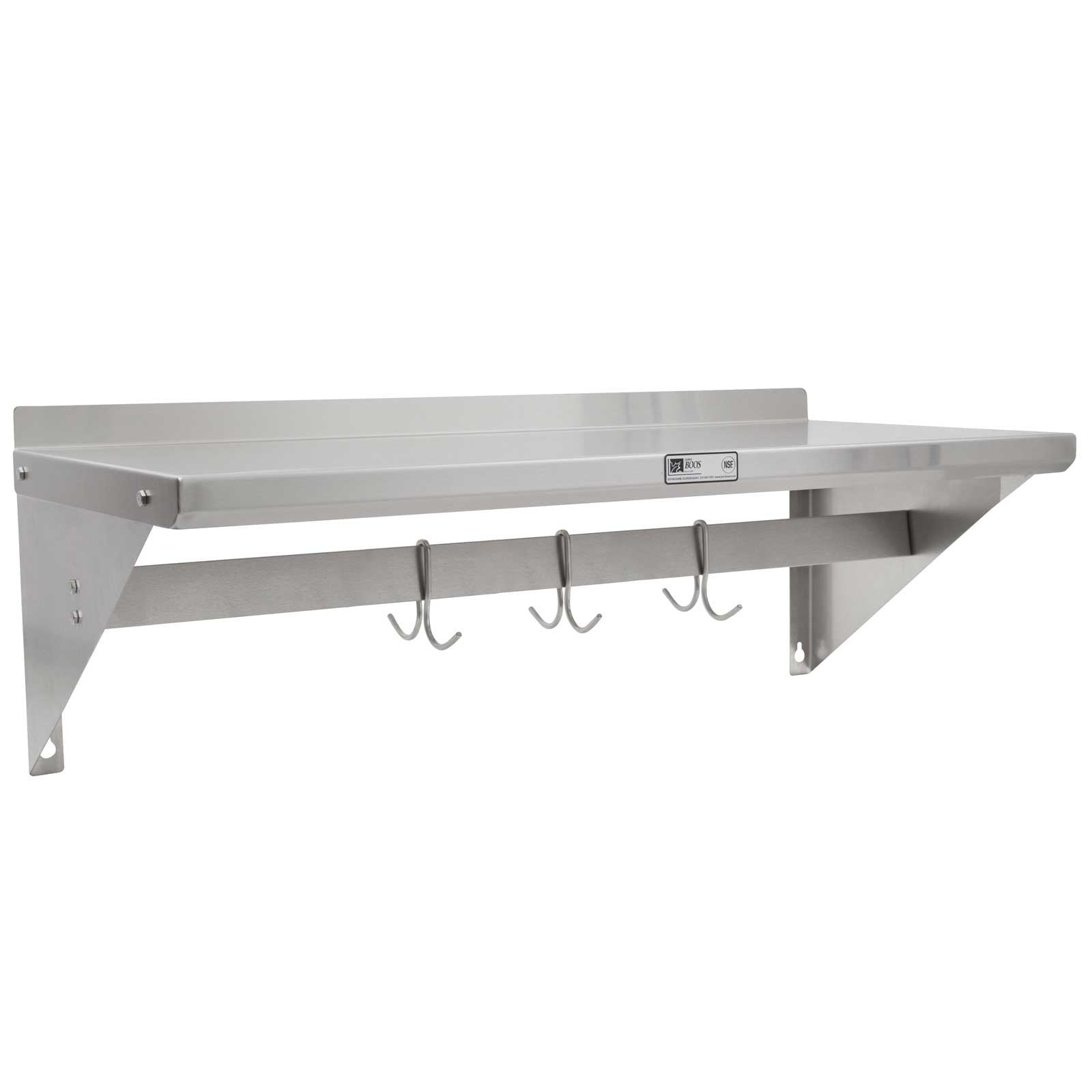 John Boos BHS1636PR Wall Shelf - 1 1/2" Riser - With Pot Rack - 36" X 16"