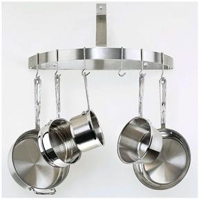 Wall Mount Half Circle Pot Rack in Brushed Stainless Steel