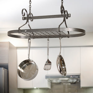 Scrolled Oval Pot Rack Hammered Steel