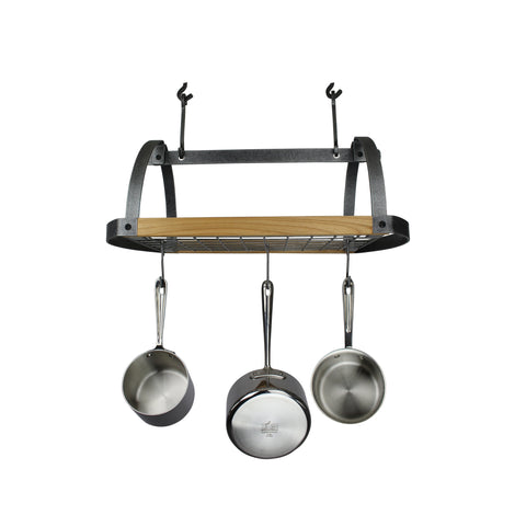 Decor Oval Ceiling Pot Rack w/ Alder Shelf Hammered Steel - Enclume Design Products
