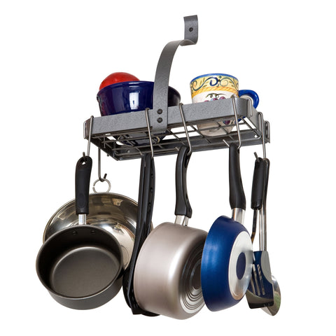 Rack It Up Accessory Shelf Steel Steel Gray w/8 Hooks Hammered Steel - Enclume Design Products