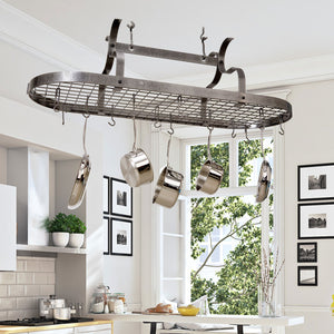 Scroll Arm Oval Ceiling Pot Rack w/ 24 Hooks