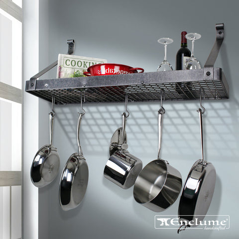 36" Gourmet Deep Bookshelf Wall Rack w/ 12 Hooks - Enclume Design Products