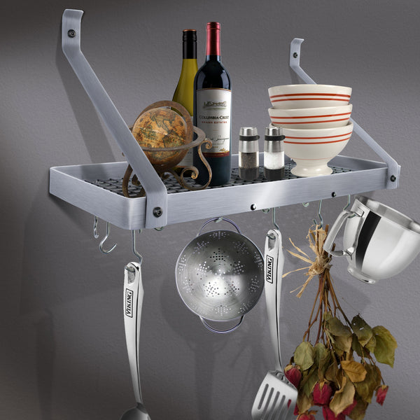 30" Gourmet Deep Bookshelf Wall Rack w 12 Hooks - Enclume Design Products