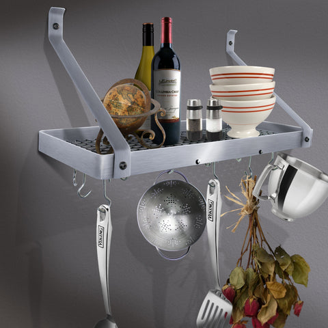 30" Gourmet Deep Bookshelf Wall Rack w 12 Hooks - Enclume Design Products