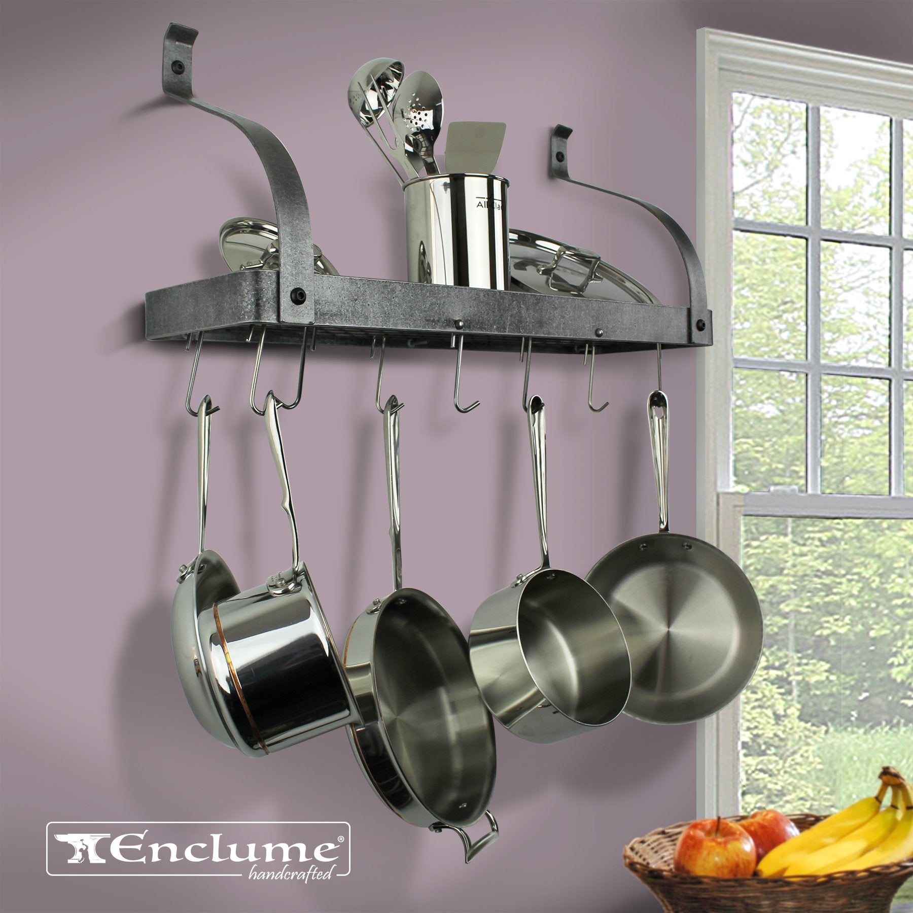 36" Gourmet Bookshelf Wall Rack w/ 12 Hooks