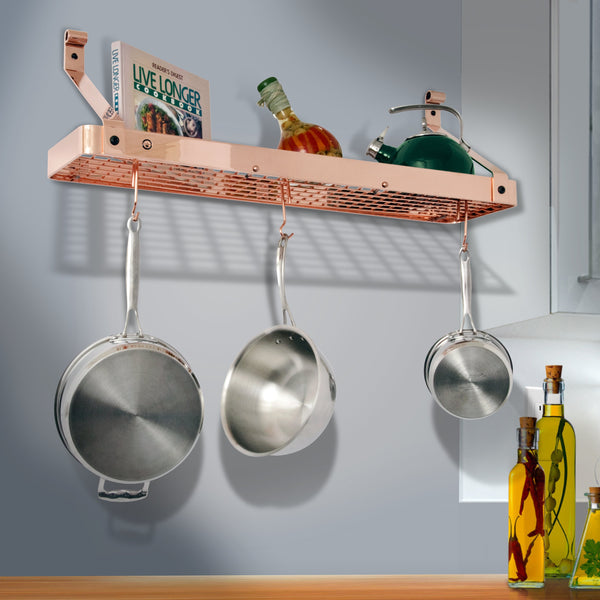 36" Gourmet Bookshelf Wall Rack w/ 12 Hooks - Enclume Design Products
