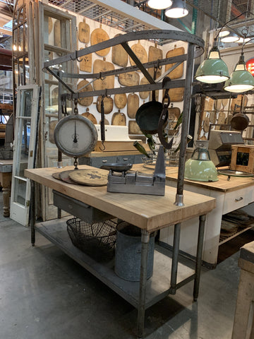 Butcher Table / Island with Pot Rack