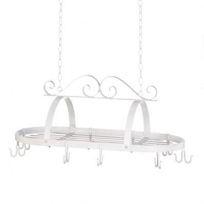 White Wrought Iron Scrollwork Kitchen Pot Rack 10015252 Free Shipping